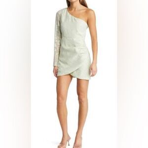 Lulus Emogene Green Burnout Floral Print One-Shoulder Mini Dress